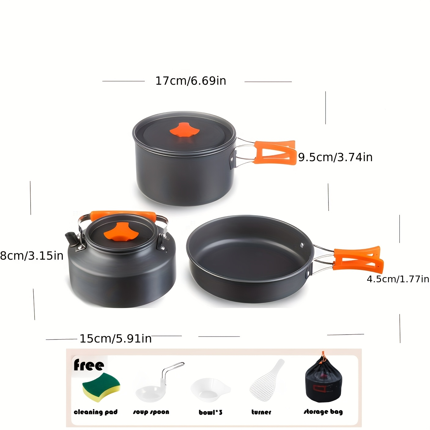Outdoor Camping Cookware Set | Portable Aluminum Alloy Cooking Pot Pan Kettle Kit | Lightweight Backpacking Hiking Travel Picnic BBQ Gear for Family Camp Kitchen