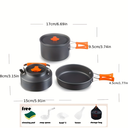 Outdoor Camping Cookware Set | Portable Aluminum Alloy Cooking Pot Pan Kettle Kit | Lightweight Backpacking Hiking Travel Picnic BBQ Gear for Family Camp Kitchen