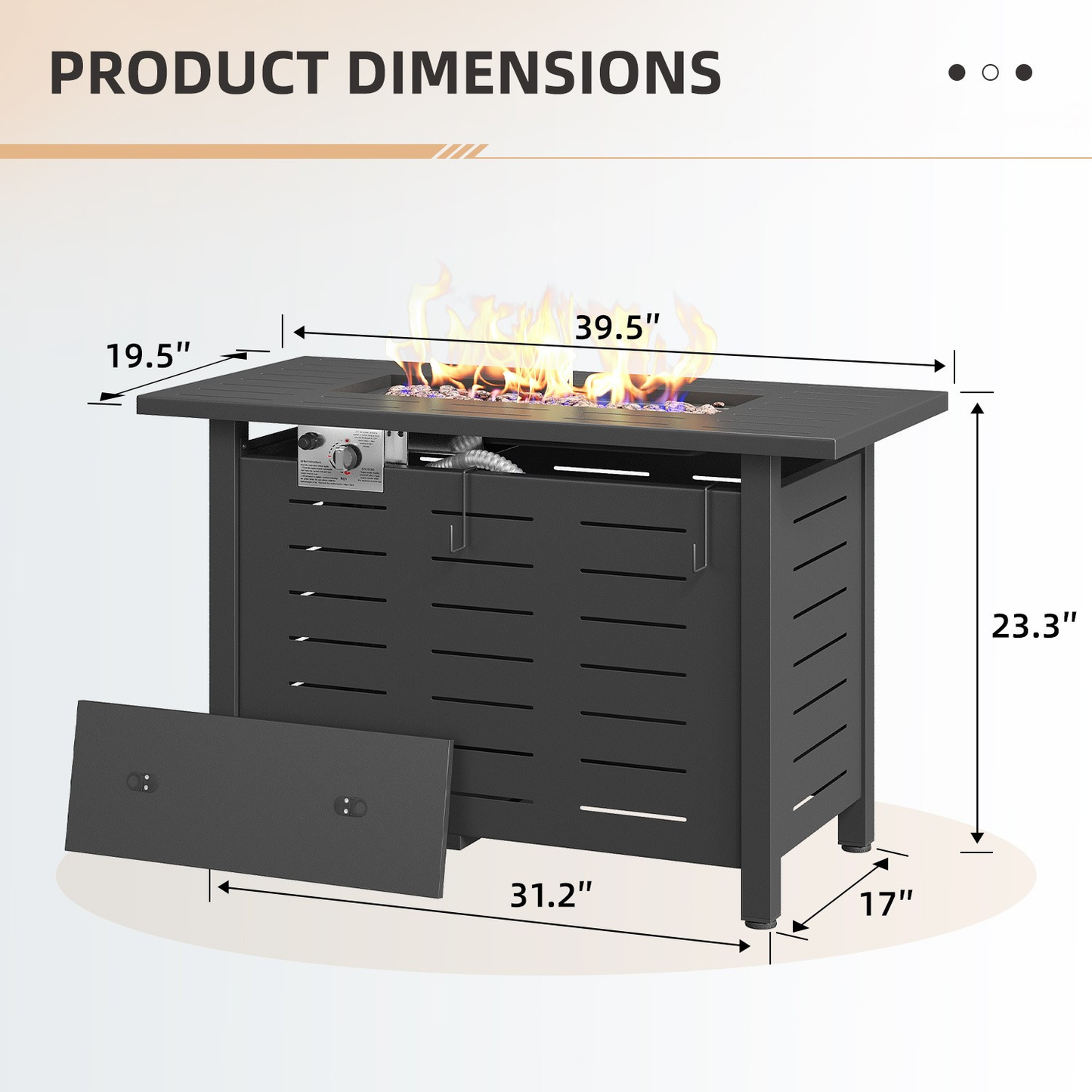 Propane Fire Pit Table Outdoor 50,000 BTU Gas Fire Table with Lid Lava Rocks & Waterproof Cover for Patio Backyard Deck Black Brown 40"/44"