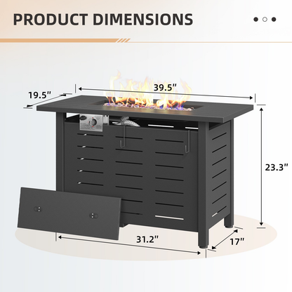 Propane Fire Pit Table Outdoor 50,000 BTU Gas Fire Table with Lid Lava Rocks & Waterproof Cover for Patio Backyard Deck Black Brown 40"/44"