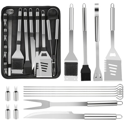 BBQ Tool Set Stainless Steel 15/24 Piece Grilling Kit with Spatula, Tongs & Grill Brush – Heavy Duty Outdoor Cooking Accessories, Perfect Gift for BBQ Enthusiasts & Father's Day