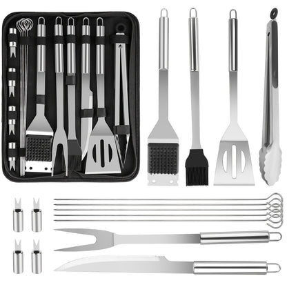 BBQ Tool Set Stainless Steel 15/24 Piece Grilling Kit with Spatula, Tongs & Grill Brush – Heavy Duty Outdoor Cooking Accessories, Perfect Gift for BBQ Enthusiasts & Father's Day