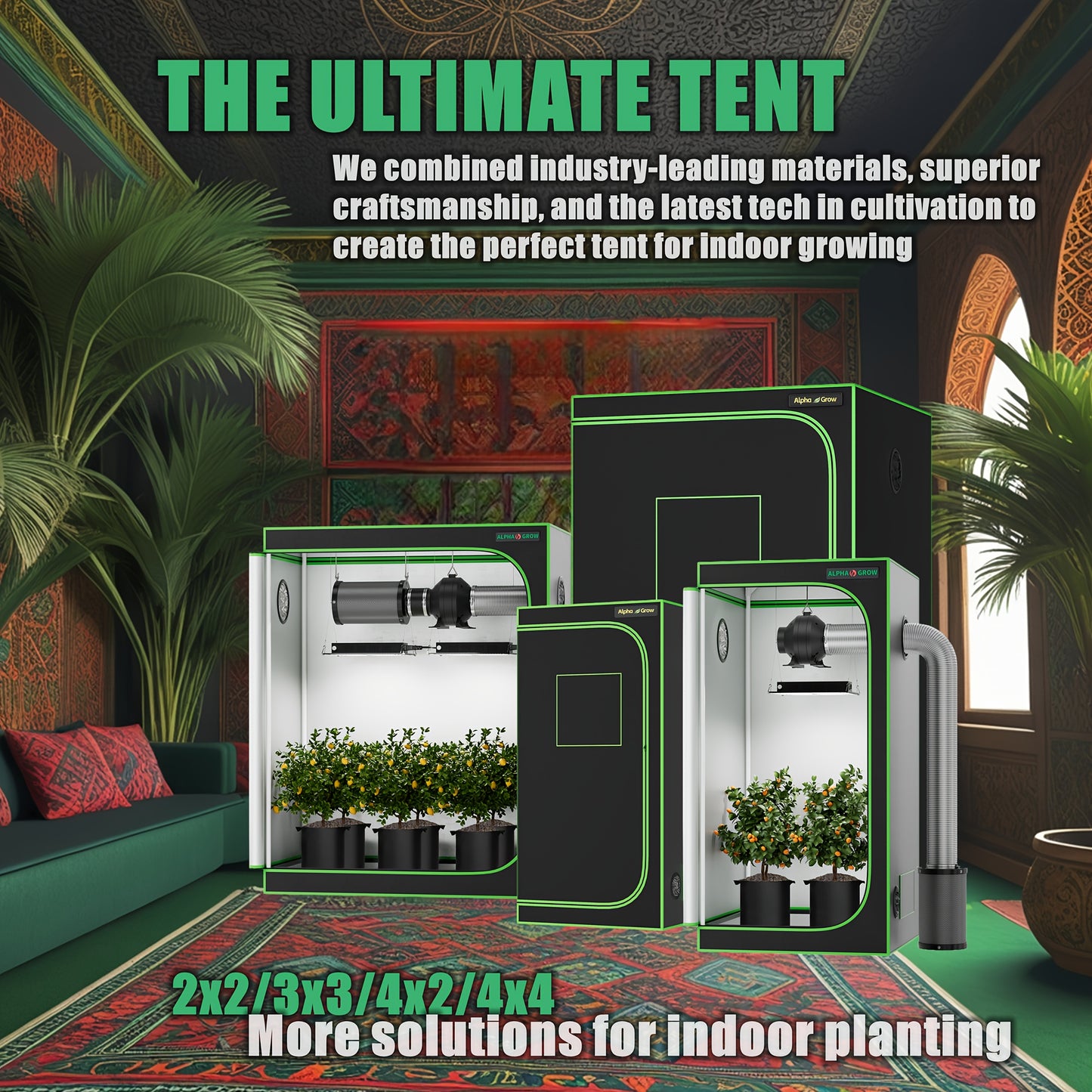 ALPHAGROW Grow Tent Greenhouse Portable 2X2/3X3/4X2/4X4 Ft High Reflective 1680D Mylar Canvas with Observation Window And Floor Tray for Hydroponic, Mushroom, Flower Indoor Plant Growing Home