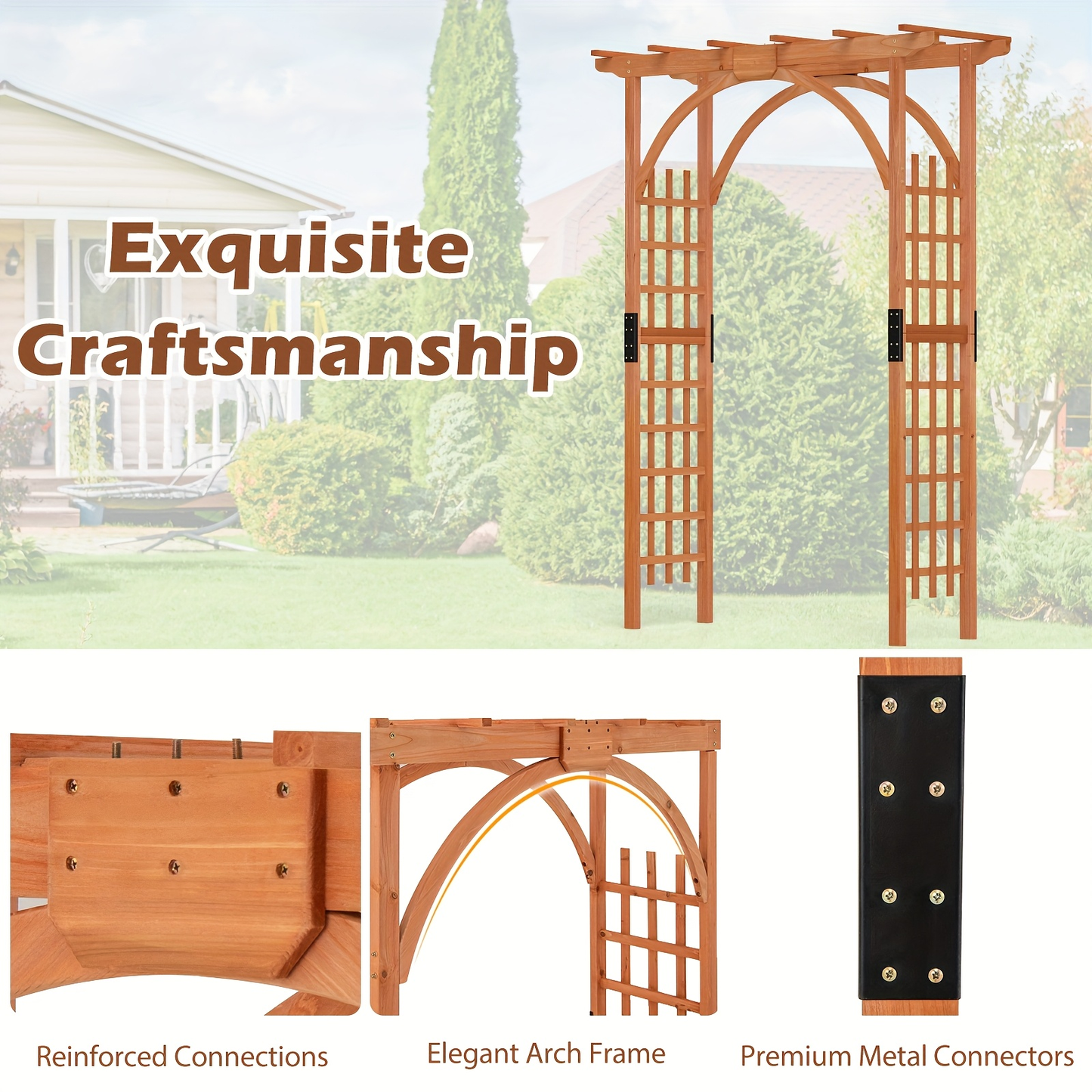 Cedar Wood Arbor 84" Double Lattice Garden Arch Pergola Trellis