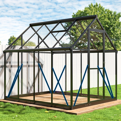 Polycarbonate Greenhouse with Aluminum Frame – Walk-In Outdoor Garden Greenhouse with Roof Ventilation, Lockable Door & UV Protection, 4x6 / 6x7.5 / 10x12 FT