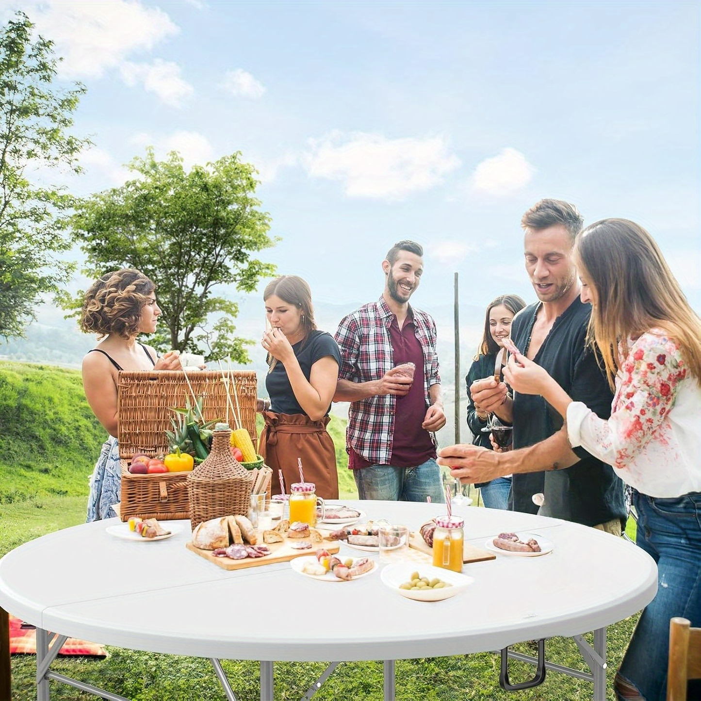 Round Folding Table 48" / 60" Bi-Fold HDPE 1.75" Thick Top Rust-Resistant Steel Frame for Wedding, Party & Commercial Events — 1, 2 or 4 Pack
