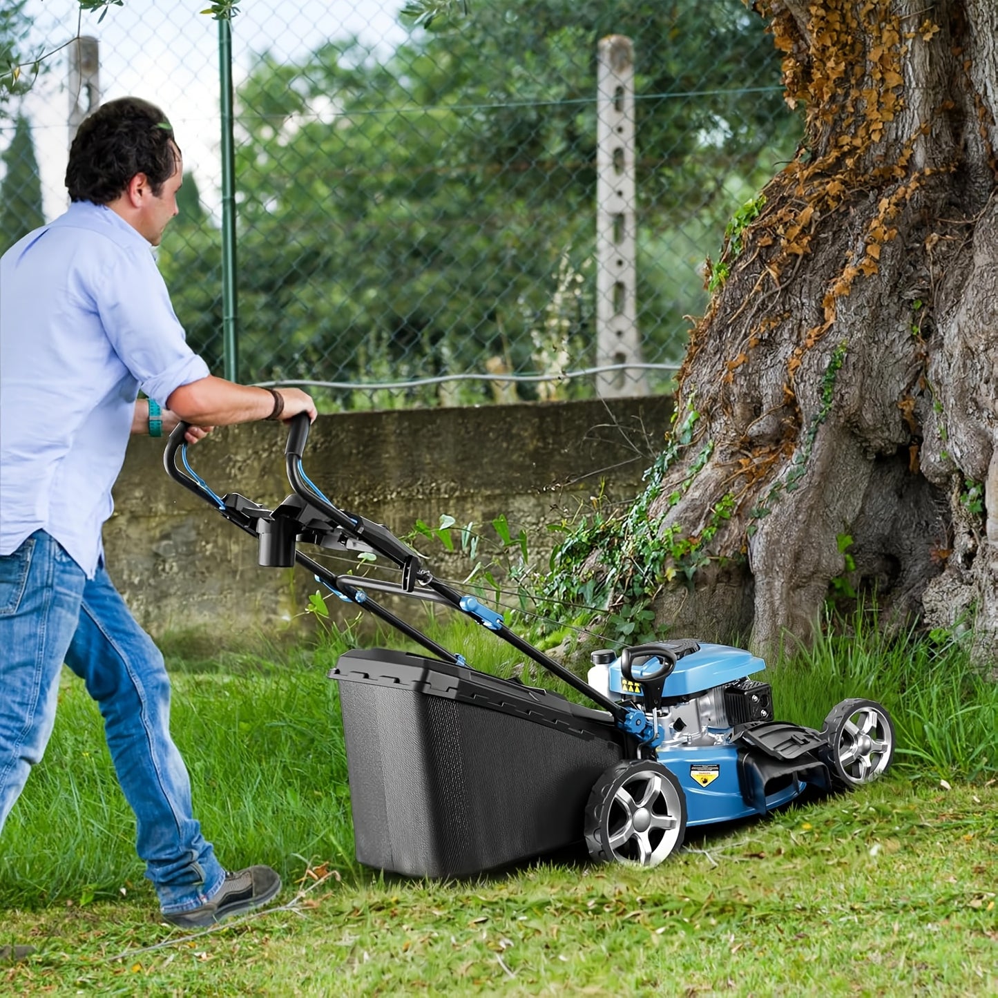 Self-Propelled Lawn Mower 21-Inch 201cc 4-Cycle Gas Engine, 7-Level Height Adjustment, 3-in-1 Mulching Bagging Side Discharge, Push & Self-Propelled