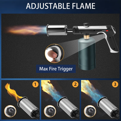 Propane Torch Gun with Safety Lock & One-Touch Max Fire – Adjustable Flame Butane Burner for Searing Steak, BBQ, Caramel, Camping, Welding & Crafts (Gas Not Included)