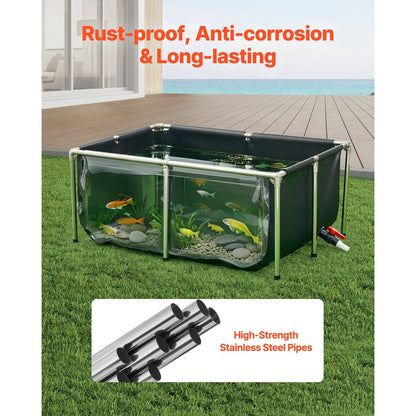 Above Ground Fish Pond PVC Canvas Koi Tank 126.8 Gal – Reinforced Triple-Layer Outdoor Pool