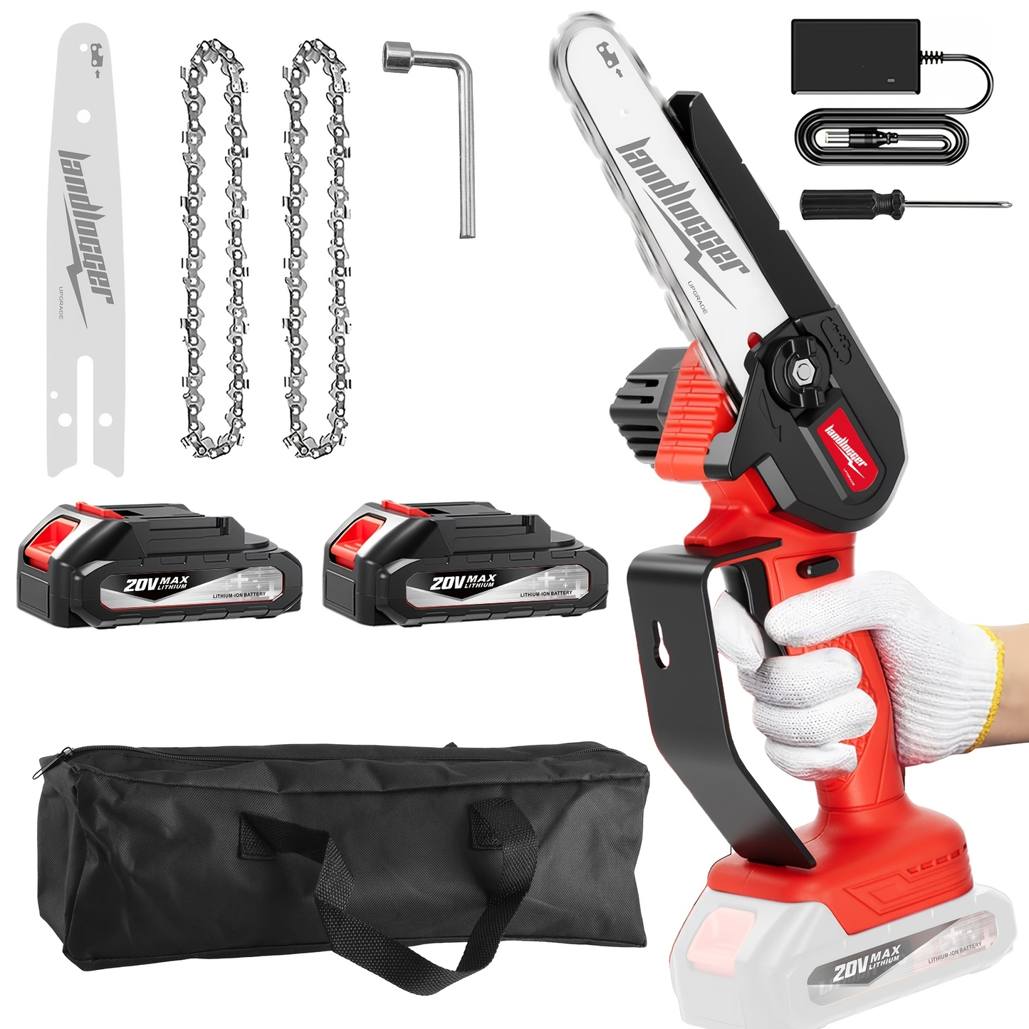 Mini Chainsaw Cordless 4 & 6 Inch Electric - Upgraded Portable Battery Chainsaw with Safety Lock, Splash-Proof Cover & Rechargeable Battery for Tree Pruning, Branch Cutting & Garden Use