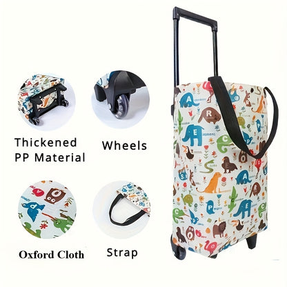 Folding Shopping Cart 2-in-1 Oxford Large Capacity Portable Tote Bag Reusable Grocery Bag on Wheels for Camping Business Delivery Market Travel Daily Use