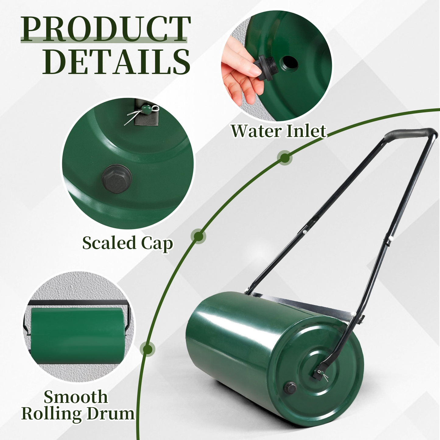 Lawn Roller 24" Heavy Duty Steel Fillable with Water or Sand, Push-Pull Dual Operation, Ergonomic U-Handle & Foam Grip for Leveling Seeding Compacting Yard Garden