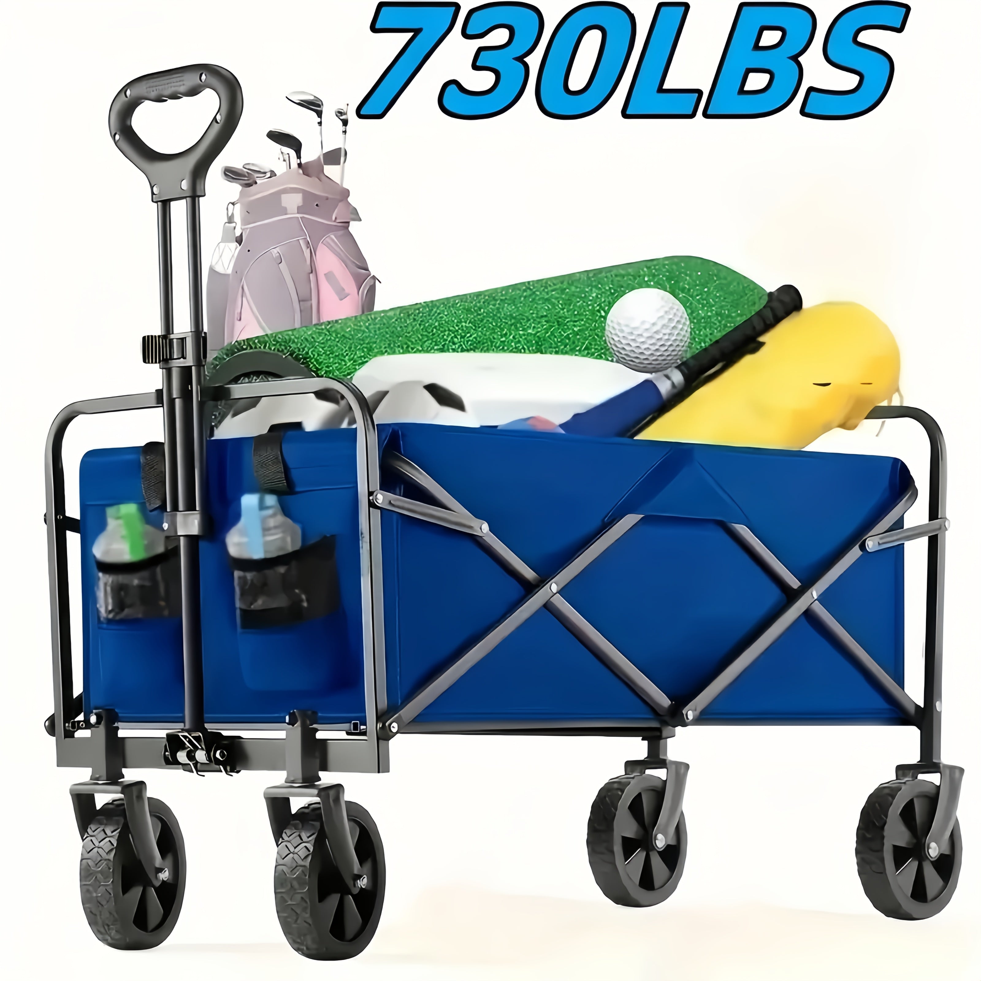 Folding Wagon Cart 360° All-Terrain Heavy Duty | Camping Beach Picnic Garden Sports Wagon with Cup Holder