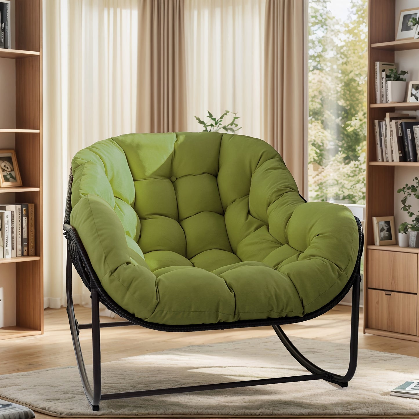 Papasan Rocking Chair Outdoor Wicker Egg Chair with Cushion & Pillow, Large Patio Rocker for Garden, Backyard & Porch, 8 Colors
