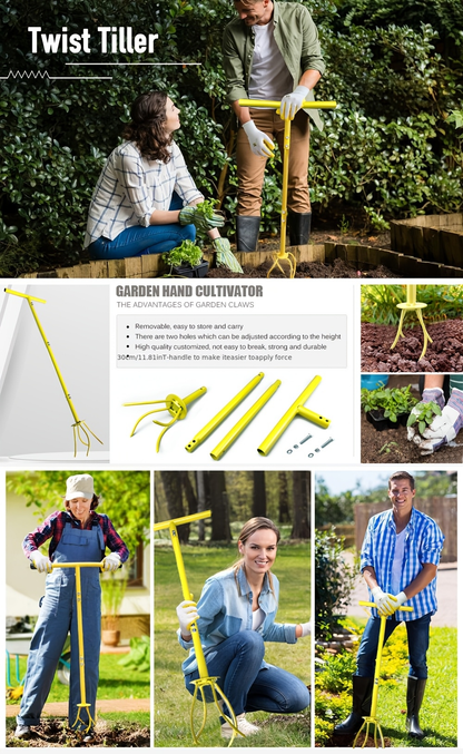 Garden Cultivator Manual Soil Loosener & Scarifier, Heavy-Duty Detachable Ergonomic Handle, Multi-Function Tool for Lawn Aeration, Vegetable Bed & Root Care