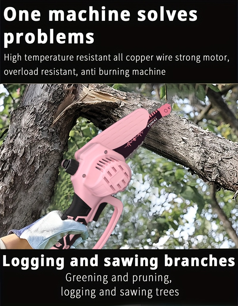 Cordless Electric Pruning Saw Handheld Mini Chainsaw Wireless Portable Tree Branch Cutter with Safety Lock Rechargeable Battery for Yard Garden Trimming