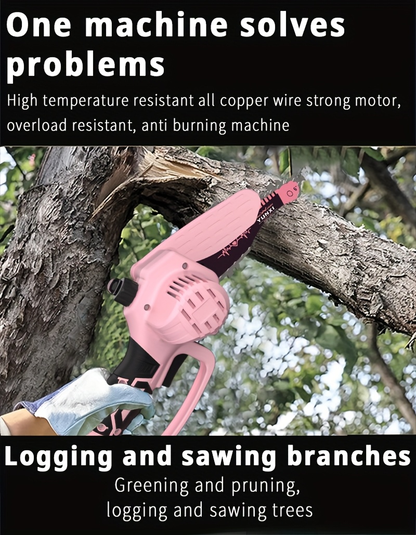 Cordless Electric Pruning Saw Handheld Mini Chainsaw Wireless Portable Tree Branch Cutter with Safety Lock Rechargeable Battery for Yard Garden Trimming
