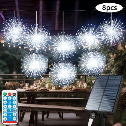 Meteor Shower Rain Lights Outdoor, 480 LED Solar Starburst Ball Lights 8 Tubes with Remote & Timer, IP44 Waterproof Falling Rain Drop Icicle String Lights for Christmas Tree Garden Party Wedding Decor