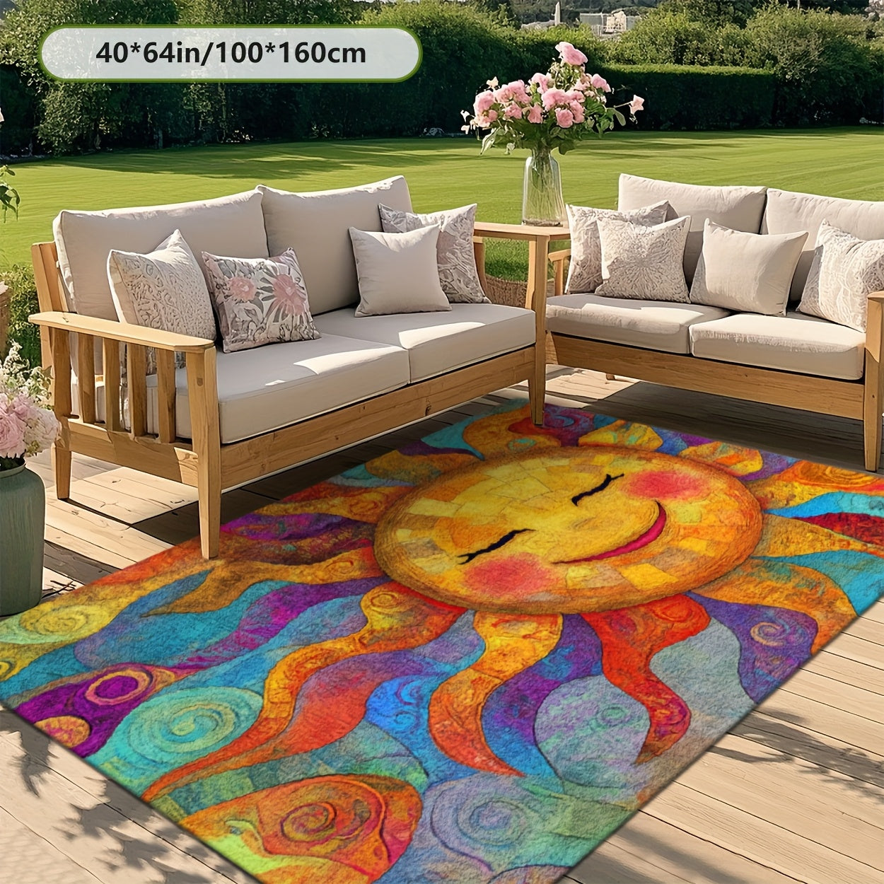 Outdoor Mat Fleece Printed Pattern Soft Non-Slip Rug Machine Washable for Living Room Bedroom Yard RV Camping Picnic Indoor Outdoor Multiple Sizes