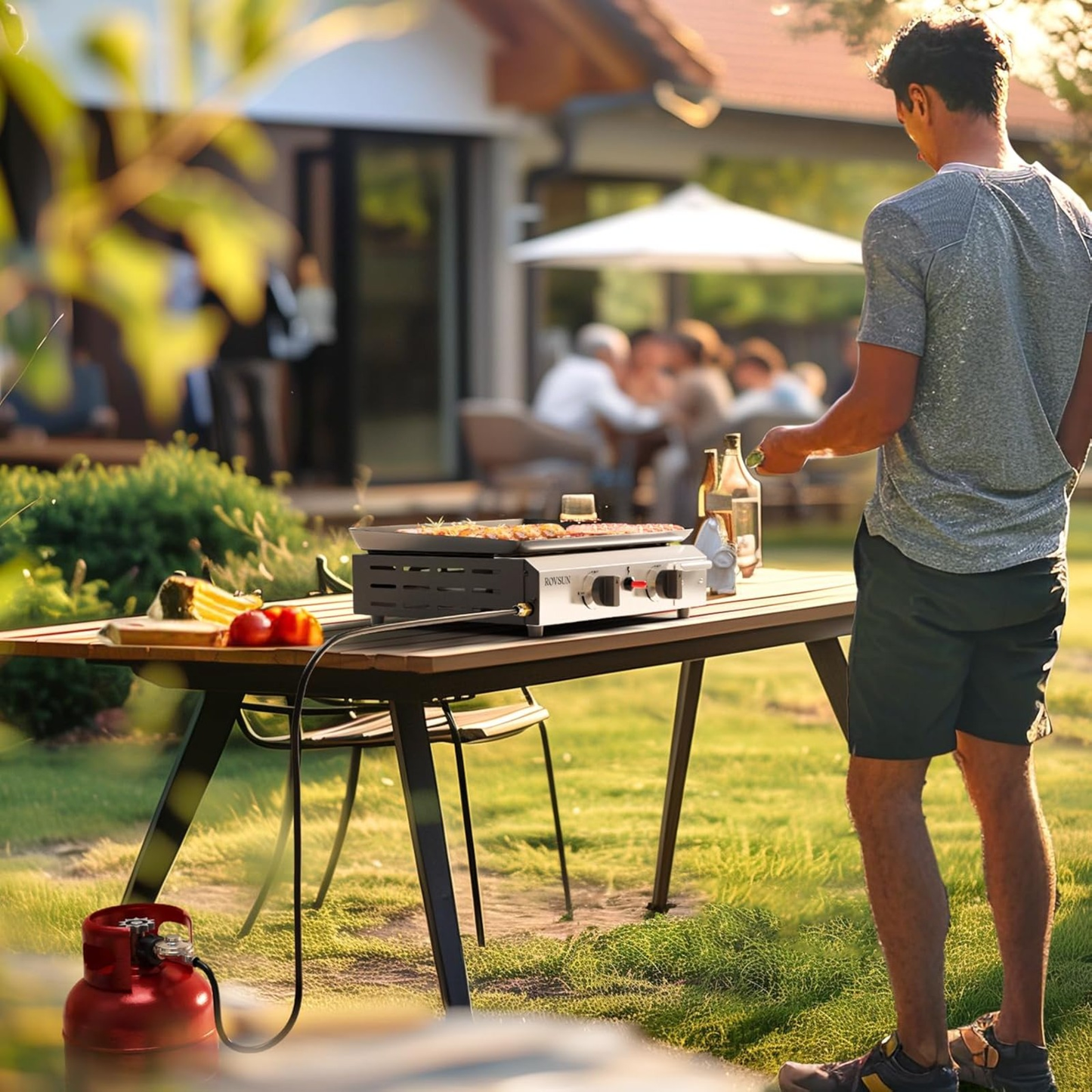 Flat Top Griddle Propane Tabletop 2 or 4 Burner, 20000 BTU Portable Gas Grill with Nonstick Enamel Tray, Piezo Ignition, 246 Sq In Cooking Surface for Camping BBQ Tailgating Backyard