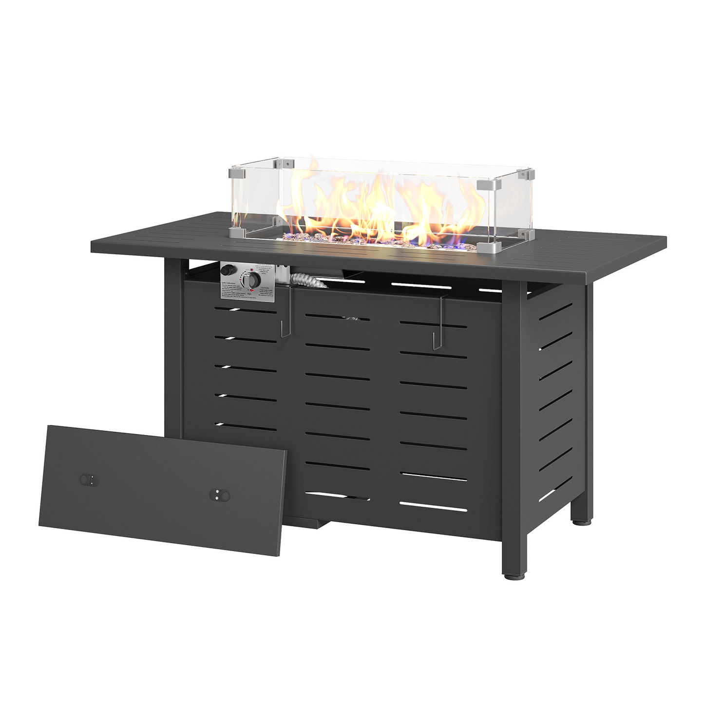 Propane Fire Pit Table Outdoor 50,000 BTU Gas Fire Table with Lid Lava Rocks & Waterproof Cover for Patio Backyard Deck Black Brown 40"/44"