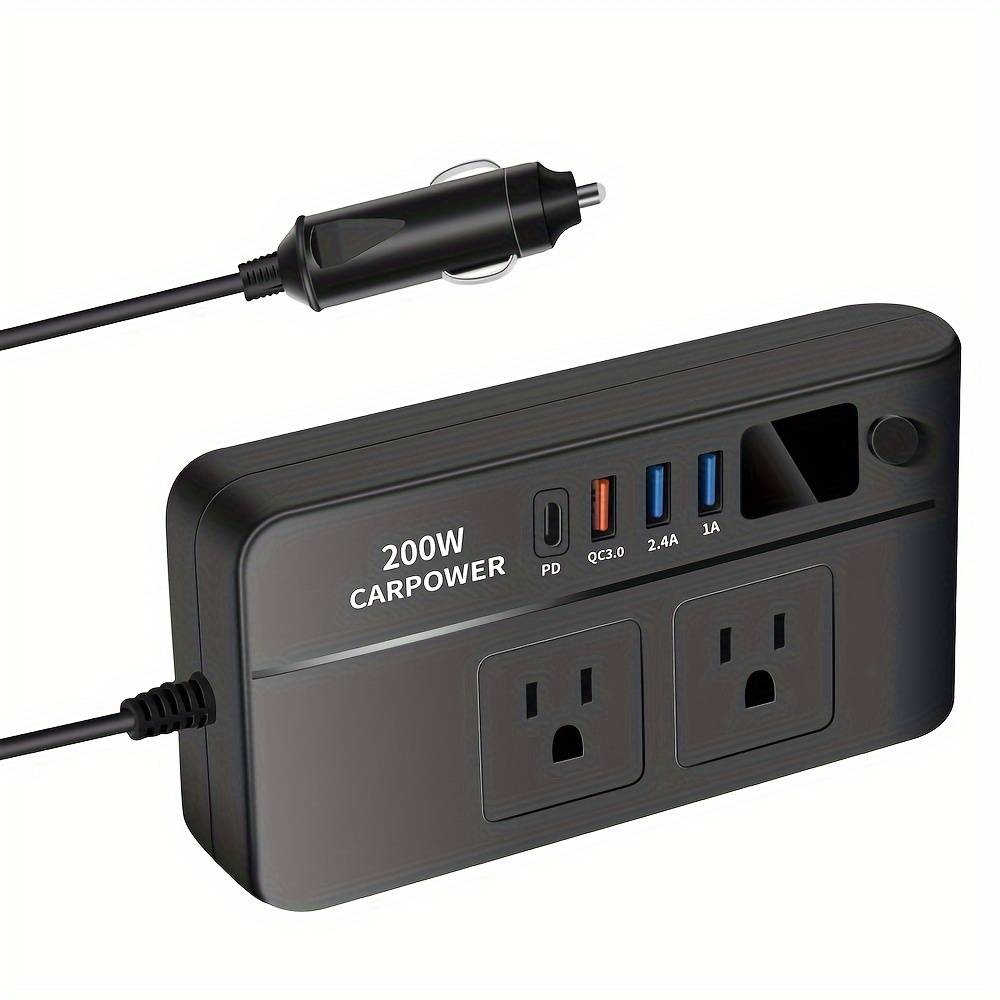 200W Car Power Inverter DC 12V to AC 110V with USB-C PD 20W & QC3.0 Fast Charging