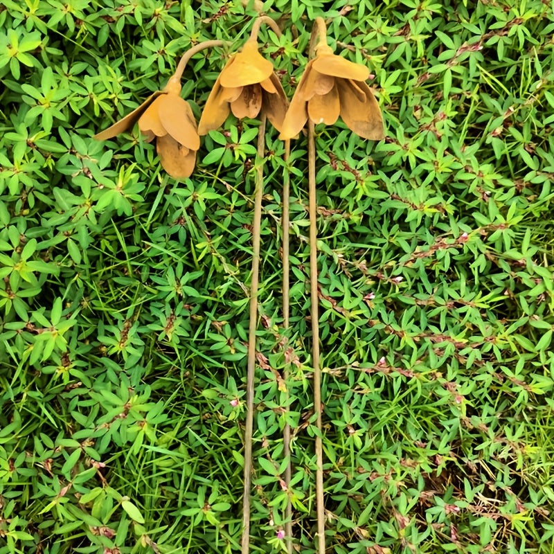 Metal Garden Stakes | Rusty Snowdrop Yard Art Sculpture Outdoor Decor