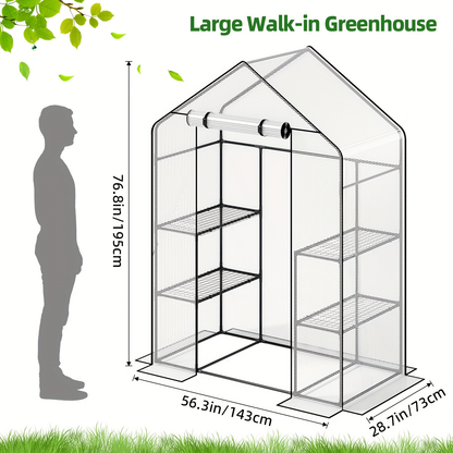 Tiered Greenhouse Shelves 3/4-Tier Portable Mini Plant Greenhouse with PE Cover & Aluminum Frame, Indoor Outdoor Warm House for Seedlings & Flowers, White & Green