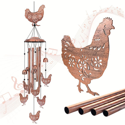 Wind Chime Outdoor Chicken Farmhouse Decor - Aluminum Tube Soothing Sound Garden Porch Patio Hanging Ornament