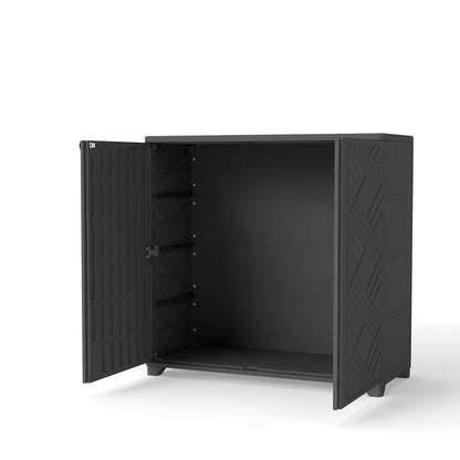 Outdoor Storage Cabinet with Doors & Metal Shelves | Resin
