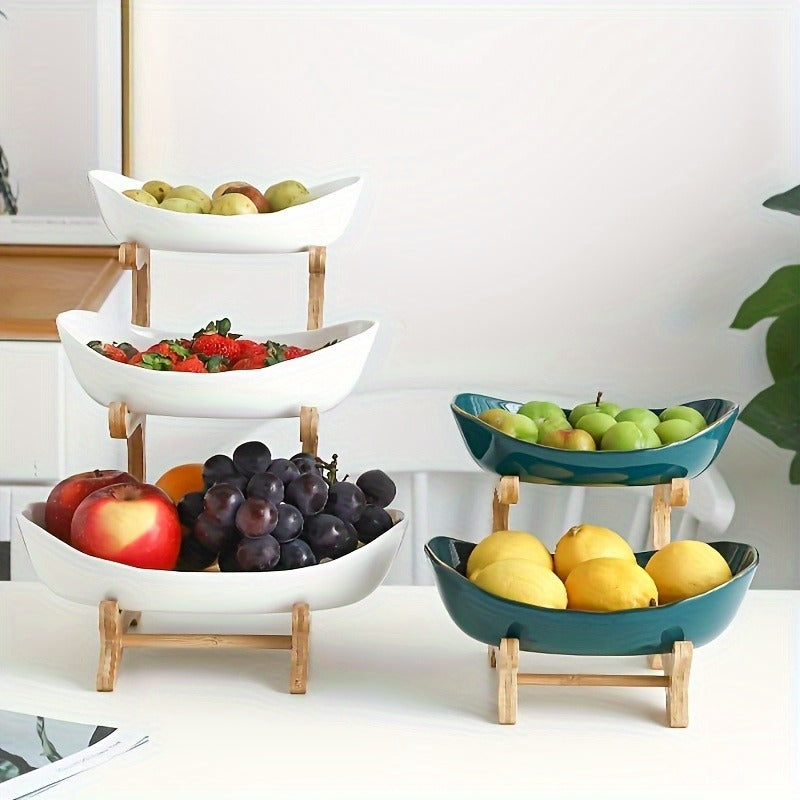 Fruit Stand 2/3-Tier Plastic Tiered Tray | Elegant Candy Display Snack Bread Bowl for Kitchen Living Room | Space-Saving Countertop Organizer Gift