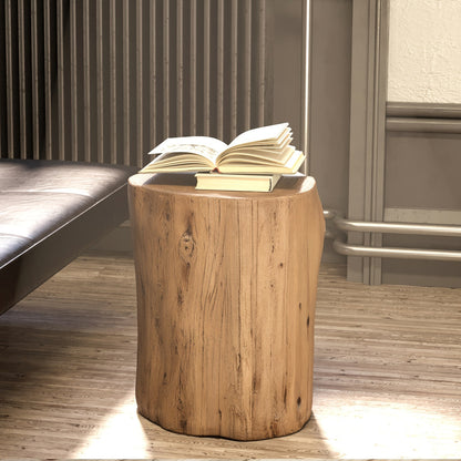 Tree Stump Side Table Outdoor Indoor | 220 Lbs Capacity Faux Wood Accent Table, All-Weather Magnesia, Plant Stand, Patio Stool & End Table for Porch Balcony Garden Living Room