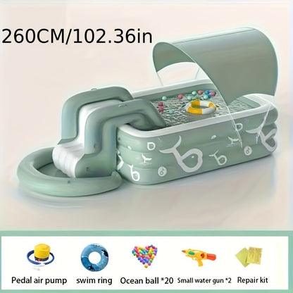 Inflatable Swimming Pool Set with Sunshade, Slide & Canopy – Family Backyard Pool, Multiple Sizes, Kids & Adults Outdoor Water Play