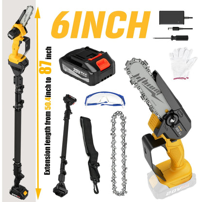 Mini Chainsaw Cordless 6-Inch Brushless with 20V 4.0Ah Rechargeable Battery, One-Hand Electric Handheld Chain Saw for Tree Trimming, Wood Cutting and Yard Work