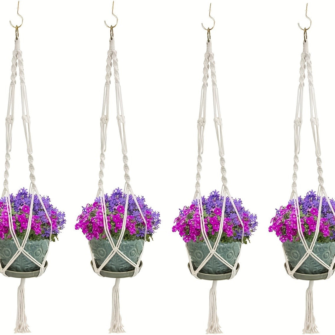 Macrame Hanging Planter Set of 4 Boho Rope Basket Plant Pot Holder for Indoor Outdoor - Decorative Hanging Organizer Net for Bedroom Living Room Garden Balcony Wall Decor