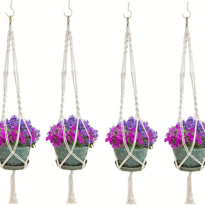 Macrame Hanging Planter Set of 4 Boho Rope Basket Plant Pot Holder for Indoor Outdoor - Decorative Hanging Organizer Net for Bedroom Living Room Garden Balcony Wall Decor