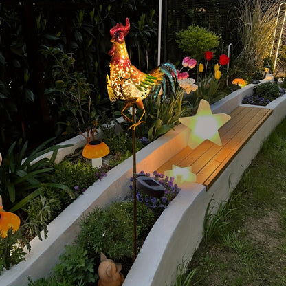 Solar Chicken Garden Lights Outdoor Decorative LED Rooster Yard Art Stake Metal Statue Gifts for Chicken Lovers Women Patio Lawn Decor