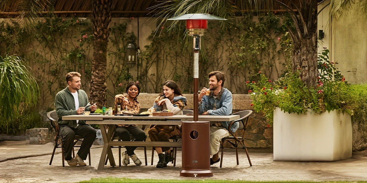 Outdoor Propane Patio Heater 46000 BTU Freestanding Tower with Wheels, Bronze Powder-Coated, Commercial & Residential, Tip-Over Safety Shut-Off, 175 sq ft Coverage