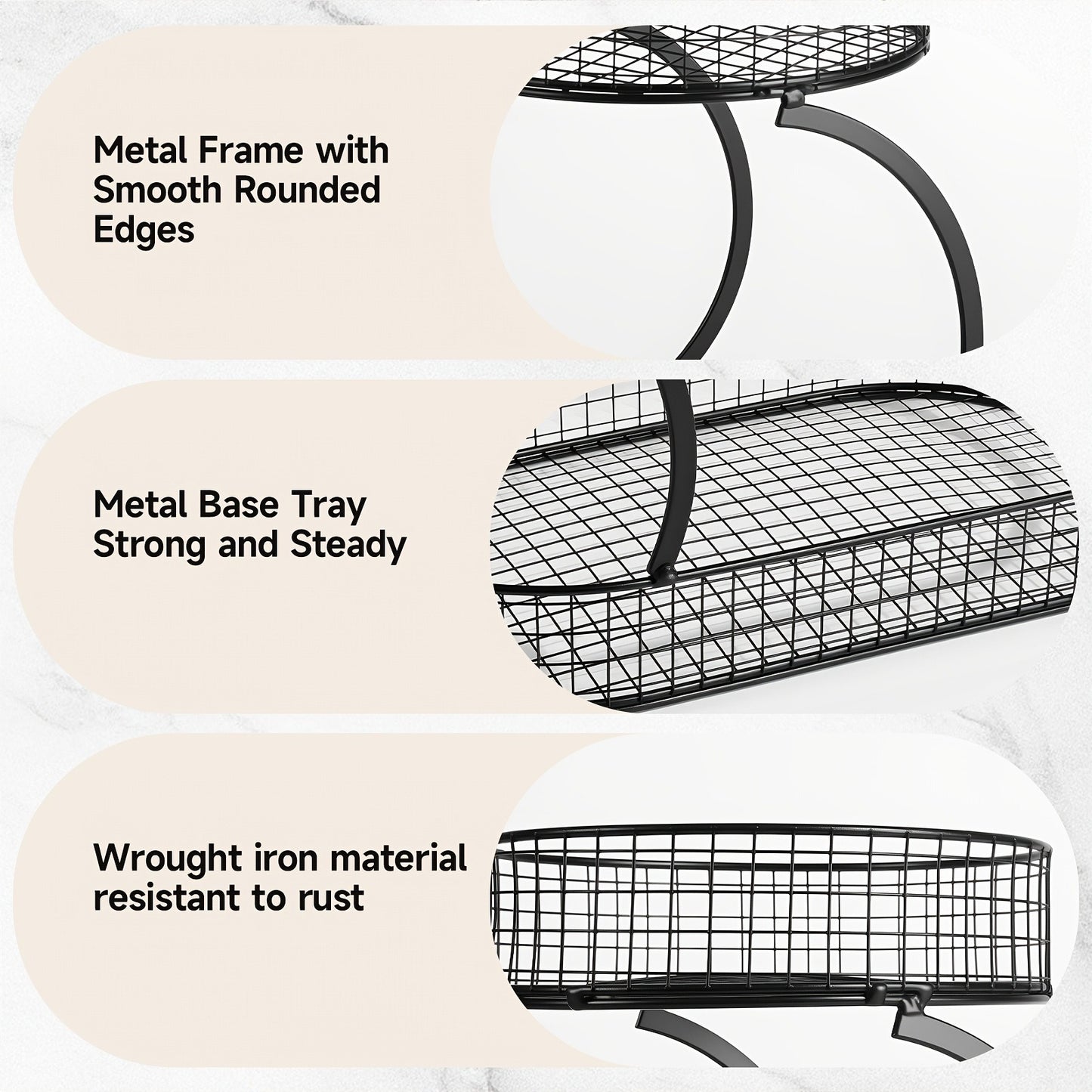 Countertop Fruit Bowl 3-Tier Round Metal Wire Stand | Kitchen Storage Organizer for Fruits Vegetables Bread Snacks | Space-Saving Produce Rack