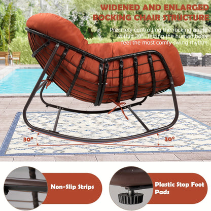 Papasan Rocking Chair Outdoor Wicker Egg Chair with Cushion & Pillow, Large Patio Rocker for Garden, Backyard & Porch, 8 Colors