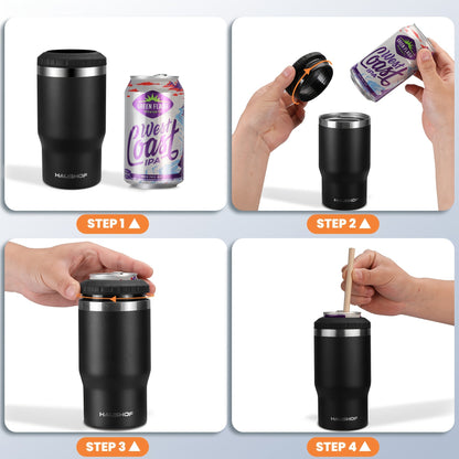 Can Cooler Insulated Stainless Steel 4-in-1 for 12 oz Standard Slim Can & Beer Bottle – Double Wall Sweat-Proof Beer Koozie for Camping Beach Tailgate BBQ Outdoor Party