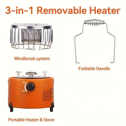 Portable Propane Camping Stove Heater 9000 BTU, 3-in-1 Indoor Outdoor Gas Burner with Adjustable Flame, Carrying Case, Emergency Preparedness