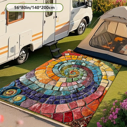 Indoor Outdoor Area Rug – Multicolor Mosaic Pattern, Machine Washable, Rubber Backing, Large Floor Mat for Living Room, Patio, Porch, Cafe & Office