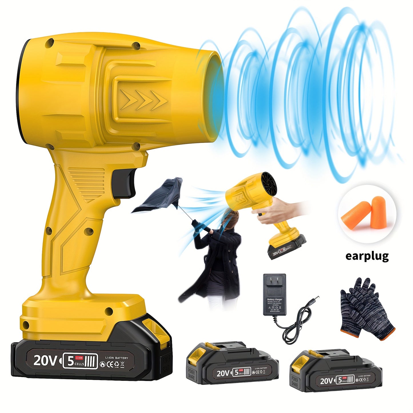 Battery Leaf Blower 20V 50000RPM Turbo Cordless, Dual Battery & 2 Nozzles Included, Handheld Blower for Car Drying, Leaves, Snow & Dust — Home & Outdoor