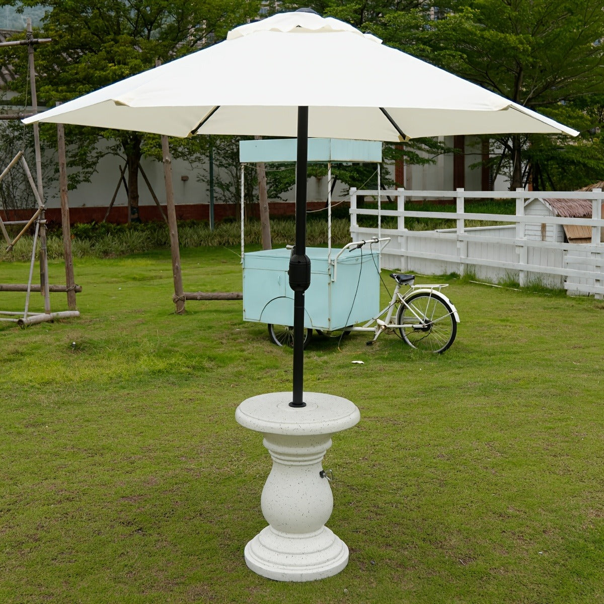 Outdoor Umbrella Side Table with Hole – Concrete Patio Table for Porch Poolside Picnic, Modern Durable Coffee Table