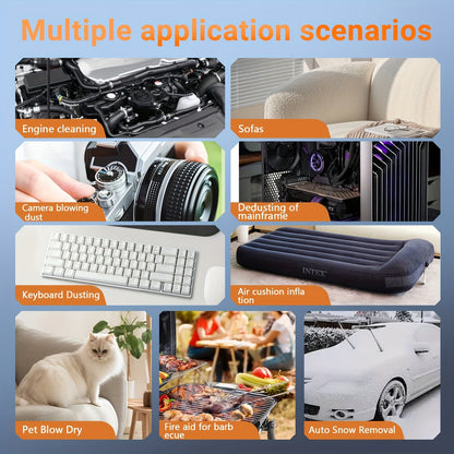 Electric Air Duster 130000RPM Rechargeable Handheld Blower, 3-Speed Wireless Turbine Fan for Computer Keyboard, Car & Home Cleaning — Black & Orange