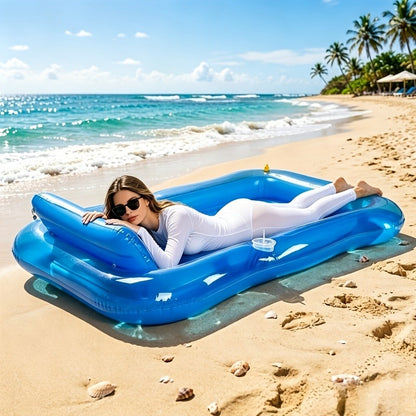 Inflatable Tanning Pool Lounger with Sprinkler | 74"x45" XL Pool Float with Pillow & Cup Holder for Adults