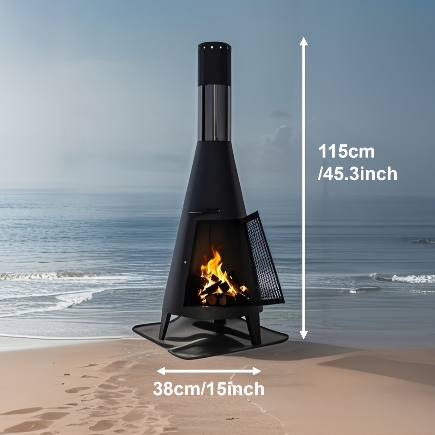 Outdoor Fire Pit Heater with Chimney Design 45-Inch Sitting Height Wood Burning Patio Stove with Mat, Poker & User Manual, Freestanding Backyard Heater for Garden, Patio, Camping & Outdoor Gatherings