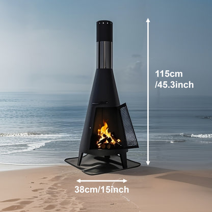 Outdoor Fire Pit Heater with Chimney Design 45-Inch Sitting Height Wood Burning Patio Stove with Mat, Poker & User Manual, Freestanding Backyard Heater for Garden, Patio, Camping & Outdoor Gatherings