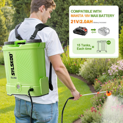 Battery Powered Backpack Sprayer 3.2 Gallon 0-80 PSI Adjustable Electric Garden Sprayer with Steel Telescopic Wand 5 Nozzles 2.0Ah 18V Battery & Charger